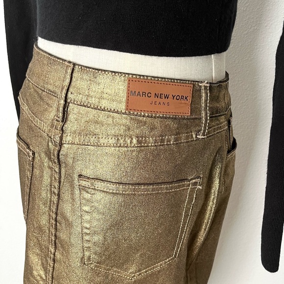 NWT $69 Marc New York Jeans Gold Metallic Mid Length Column Skirt - Picture 5 of 6